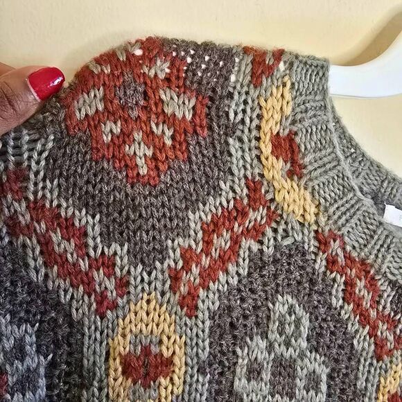 Vintage Perry Ellis Sweater Mens Size Large Burgundy Wool Tribal Knit Grunge 90s - Picture 12 of 14